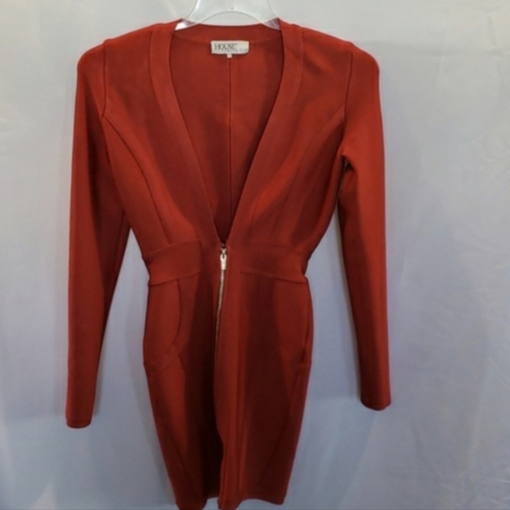 House of  London Orange Gold Zipper Bondage Bodycon Dress  Stretch Size Small